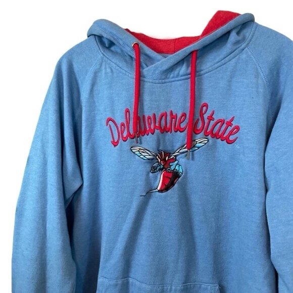 Colosseum Delaware State Hornets Hoodie Sweatshirt Jacket Blue Red Size Large - Picture 3 of 11